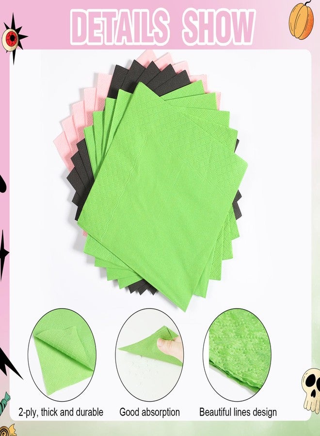 Sinload 150 Pcs Pink and Green Party Napkins Bulk Princess Witch Birthday Paper Napkins 10 x 10 Inch 2-ply Disposable Guest Hand Towels for Cocktail Dinner Beverage Wedding Halloween Tableware - Image 2
